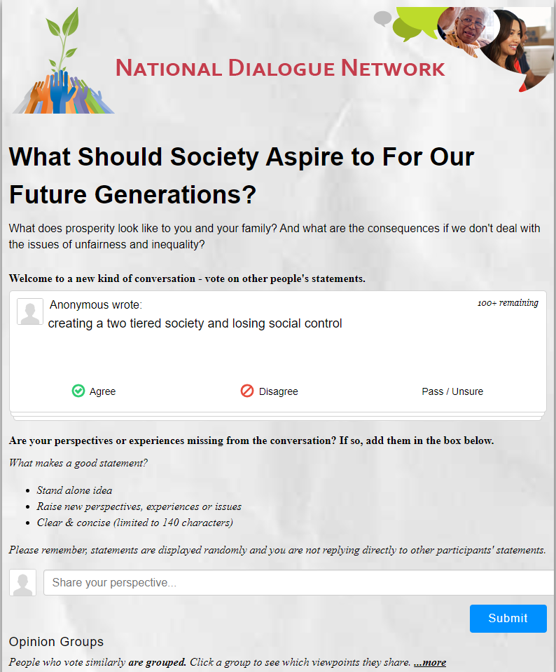 Screenshot of the Polis dialogue platform